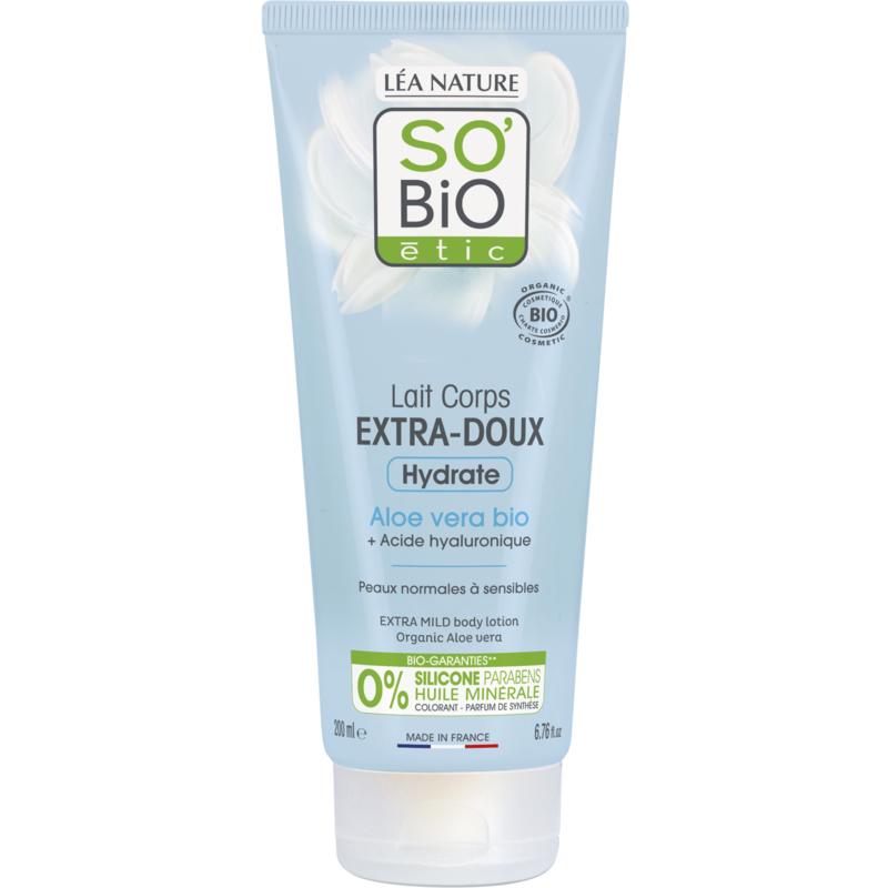 So Bio Etic Aloe Vera Bodylotion 200ml, extra mild body moisturizer with soothing aloe vera for soft, hydrated skin.