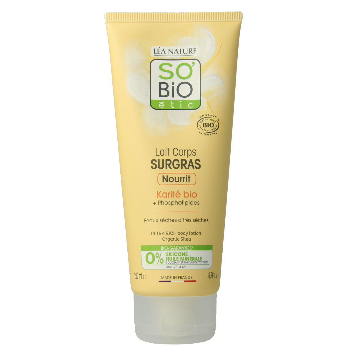 So Bio Etic ultra-rich shea butter body lotion in 200ml bottle, nourishing and hydrating skincare for the body.