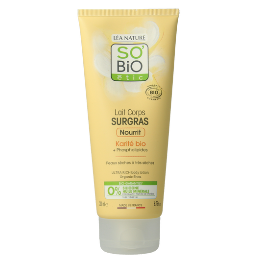 So Bio Etic ultra-rich shea butter body lotion in 200ml bottle, nourishing and hydrating skincare for the body.