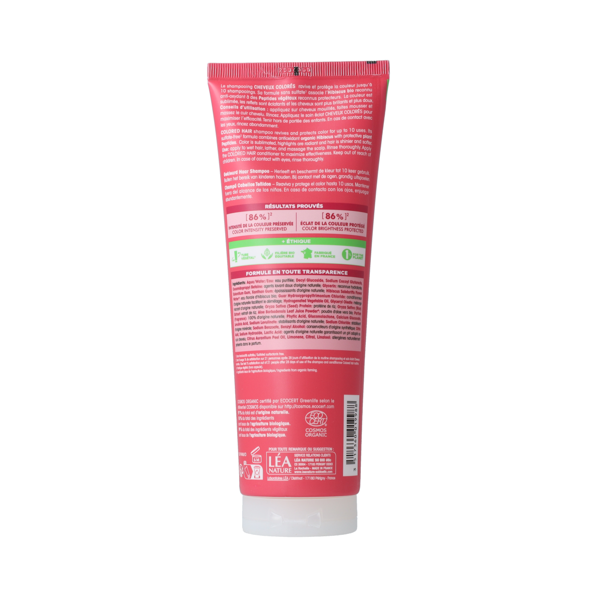So Bio Etic hibiscus shampoo for color and shine, 250ml, showcasing the bottle with floral hibiscus design on the label.