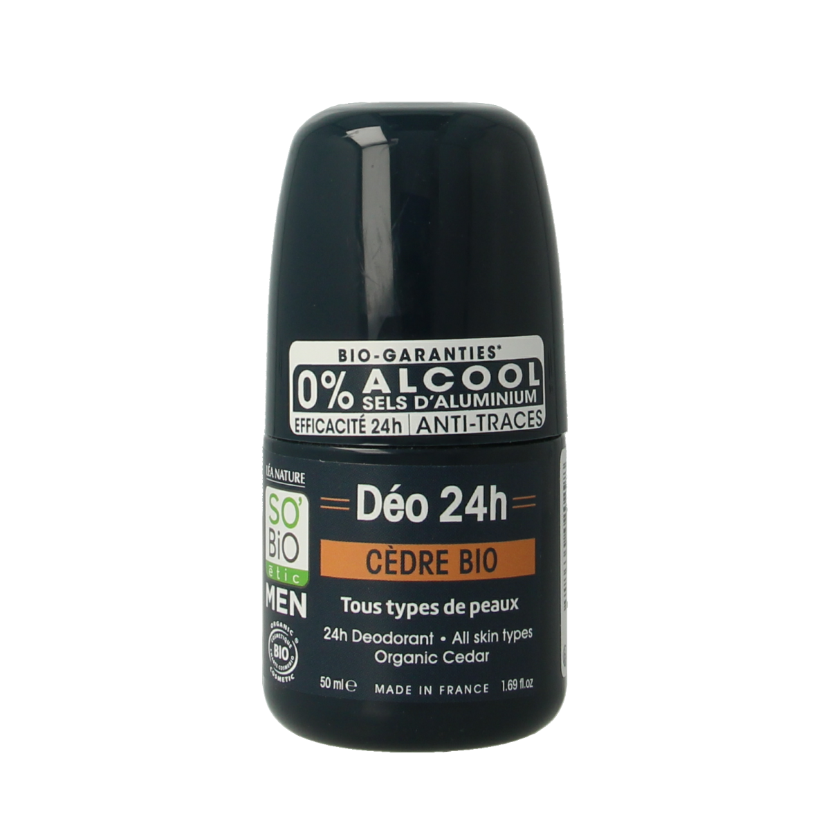 So Bio Etic men's 3-in-1 cedar deodorant spray, 50ml, natural and eco-friendly personal care product.