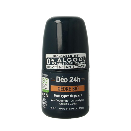 So Bio Etic men's 3-in-1 cedar deodorant spray, 50ml, natural and eco-friendly personal care product.