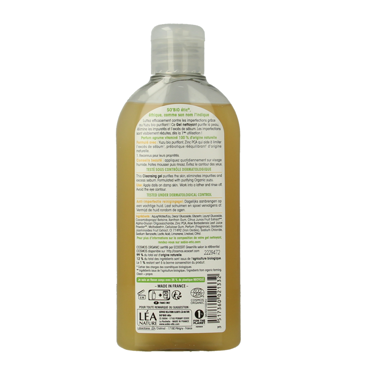 So Bio Etic Clean Yuzu cleansing gel in 200ml, gentle facial skincare product with yuzu extract for fresh, clean skin.