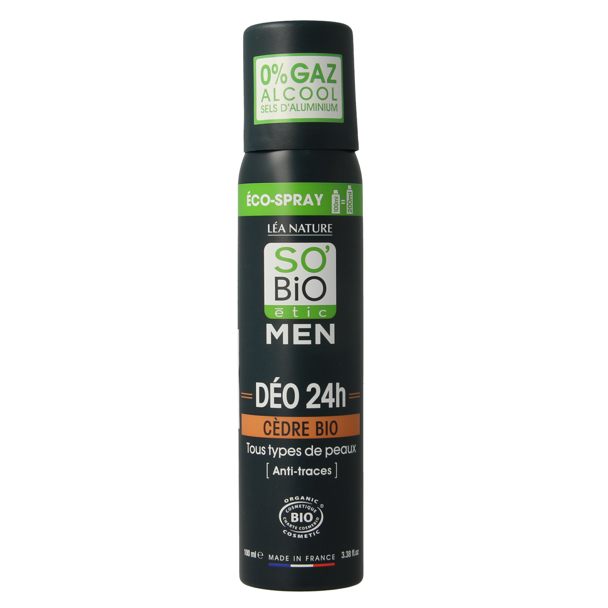 So Bio Etic men's cedar deodorant spray 100ml, natural eco-friendly deodorant in a sleek bottle
