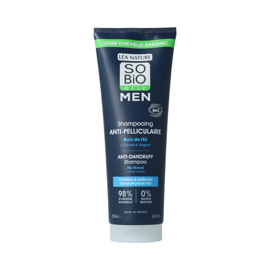 So Bio Etic For Men anti-dandruff shampoo bottle, 250ml, with natural ingredients, designed for men's hair care.