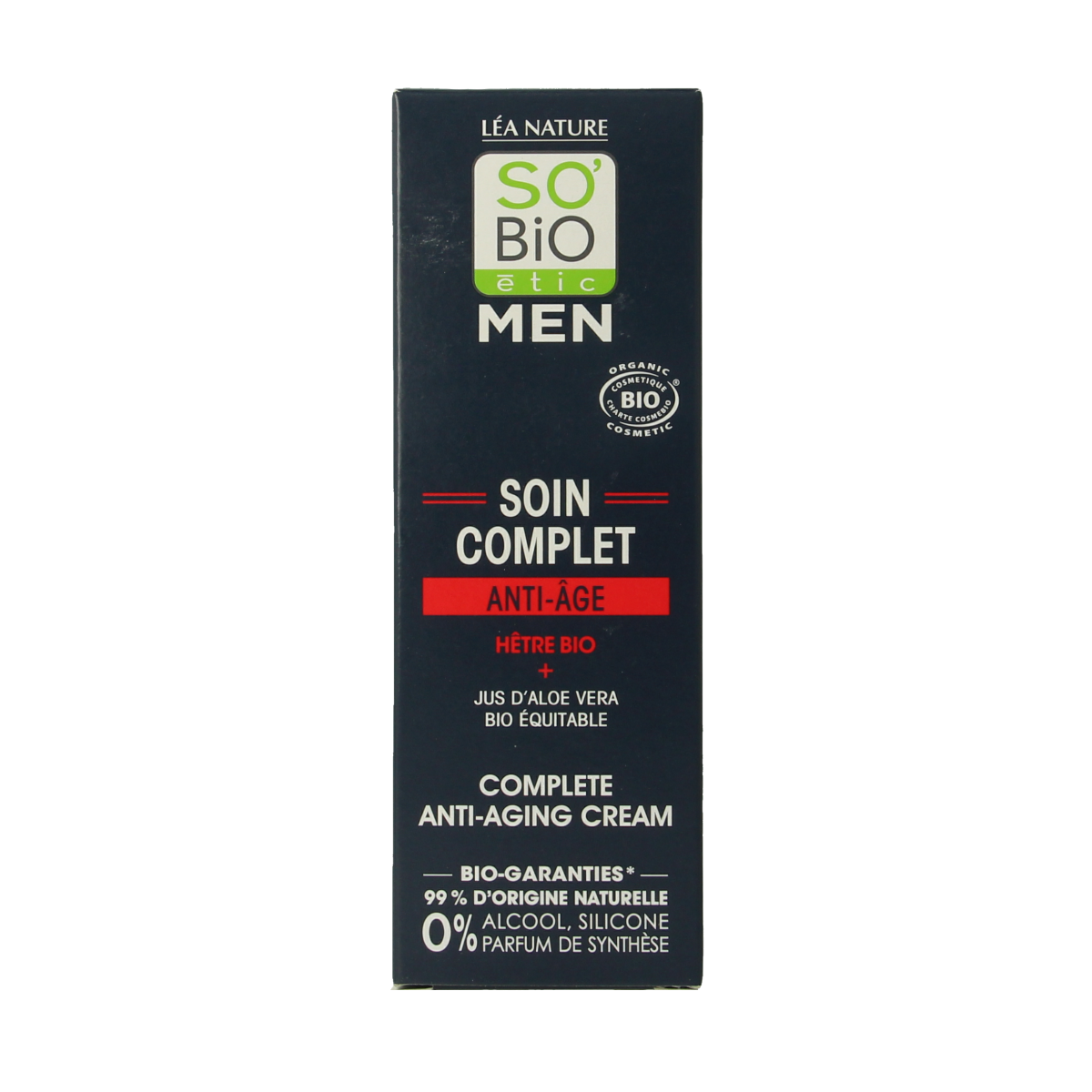 So Bio Etic men's anti-aging face cream in a 50ml jar, with natural ingredients and hydrating formula for mature skin.