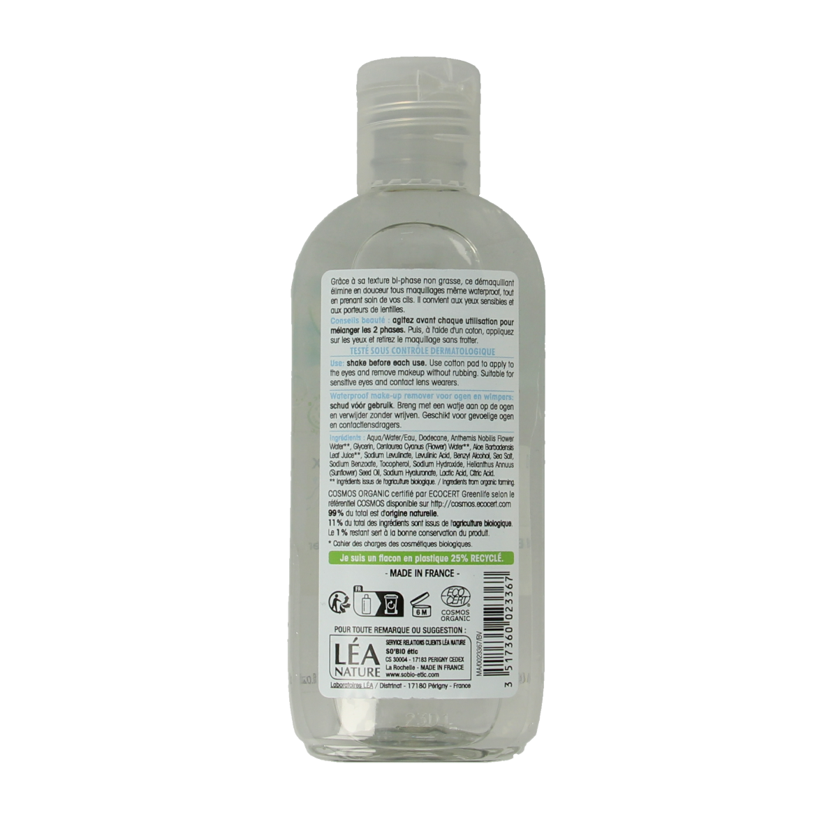 So Bio Etic eye makeup remover in a 100ml bottle, gentle facial skincare product for removing eye makeup.