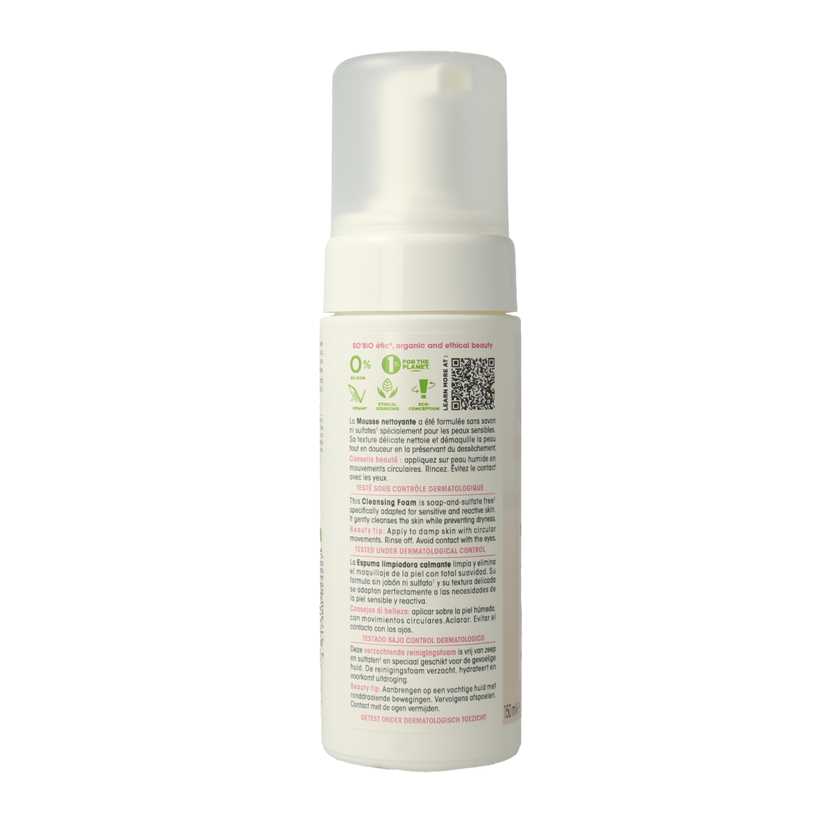 So Bio Etic Aloe Vera cleansing foam for face, 150ml, gentle facial skincare product with aloe vera extract for cleaning and refreshment.