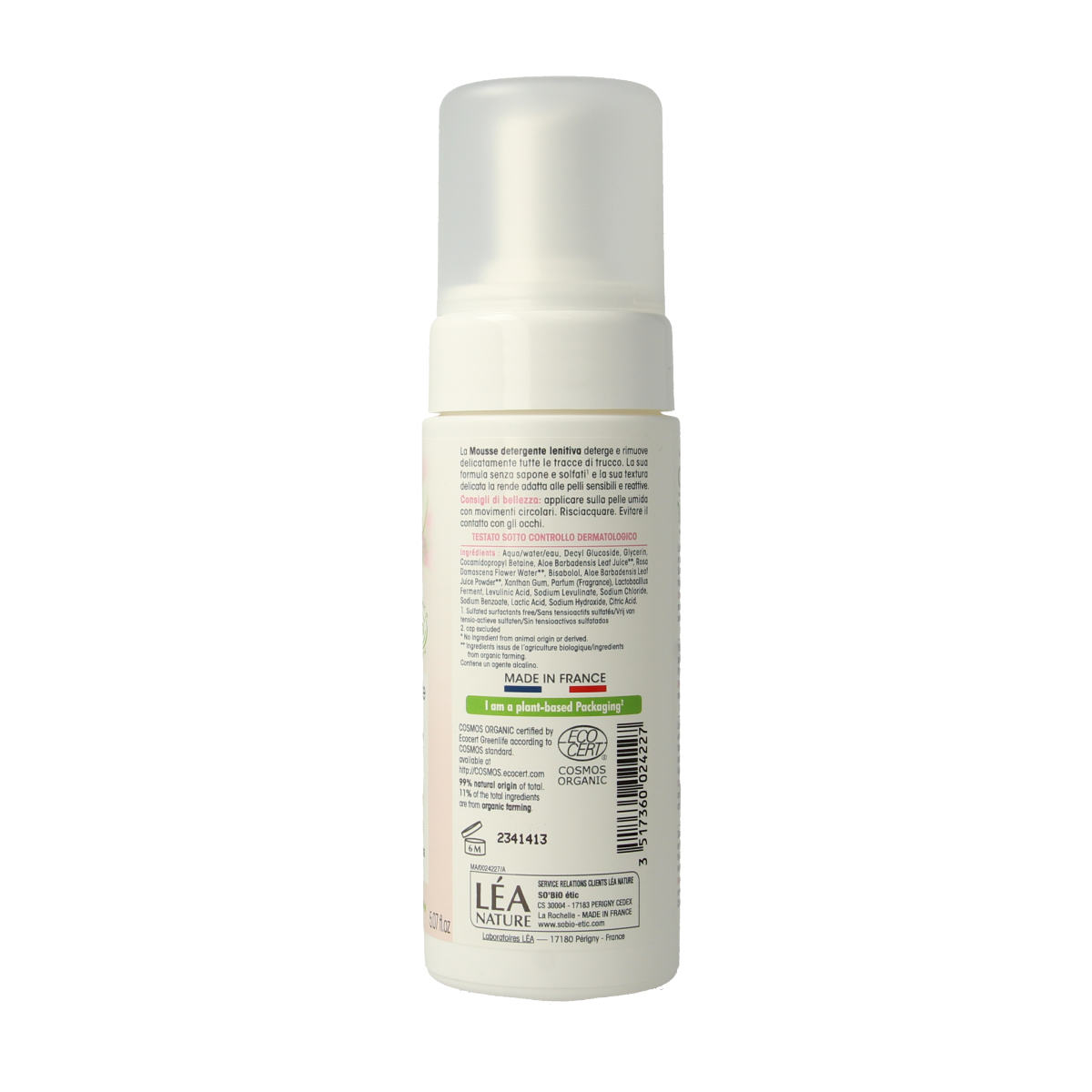 So Bio Etic Aloe Vera cleansing foam in 150ml bottle, gentle facial cleanser with aloe vera for fresh, clean skin.