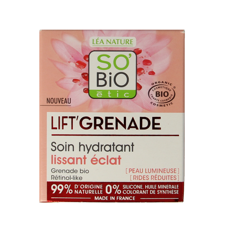 So Bio Etic Lift Grenade Day Cream in 50ml jar, natural facial skincare product with nourishing ingredients.