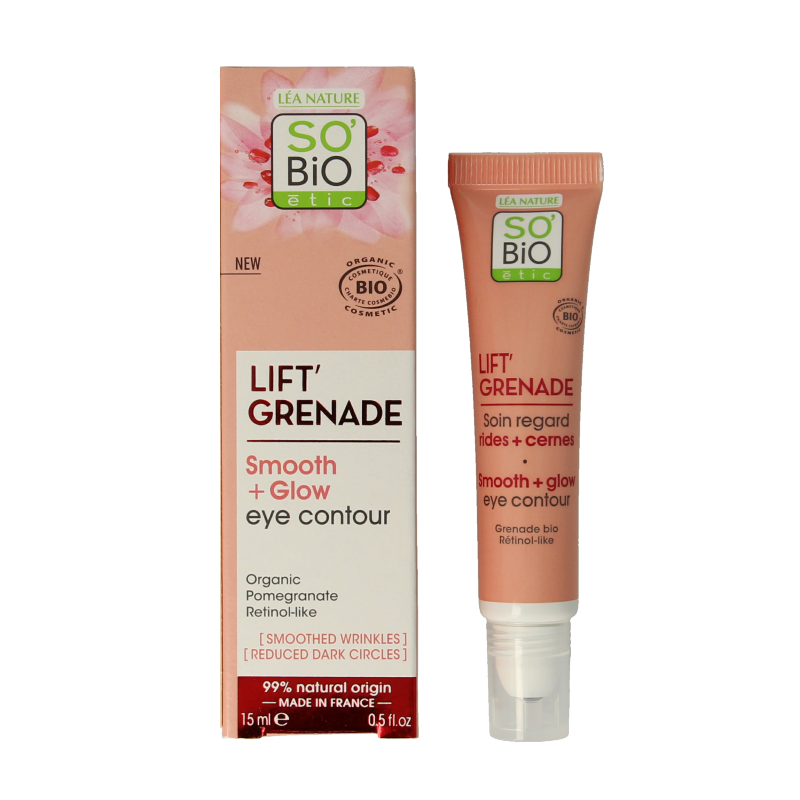 So Bio Etic Lift Grenade eye contour cream in 15ml, featuring a sleek container for eye skincare and rejuvenation.