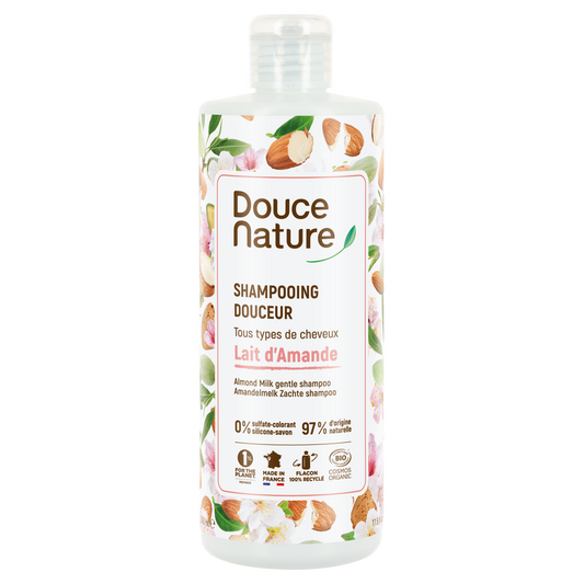 Douce Nature zachte haarshampoo in 350ml bottle, gentle hair care product for soft, healthy hair.