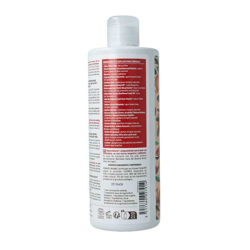 Douce Nature Argan Oil Nourishing Shampoo bottle for hair care, 350ml, with natural ingredients and gentle formula.