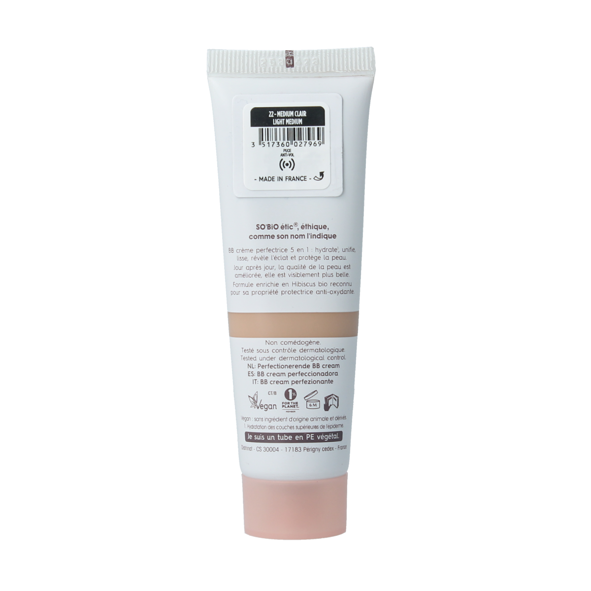 So Bio Etic BB cream 5-in-1 perfect 22 medium claire, 30ml, facial skincare product with creamy texture and natural finish.