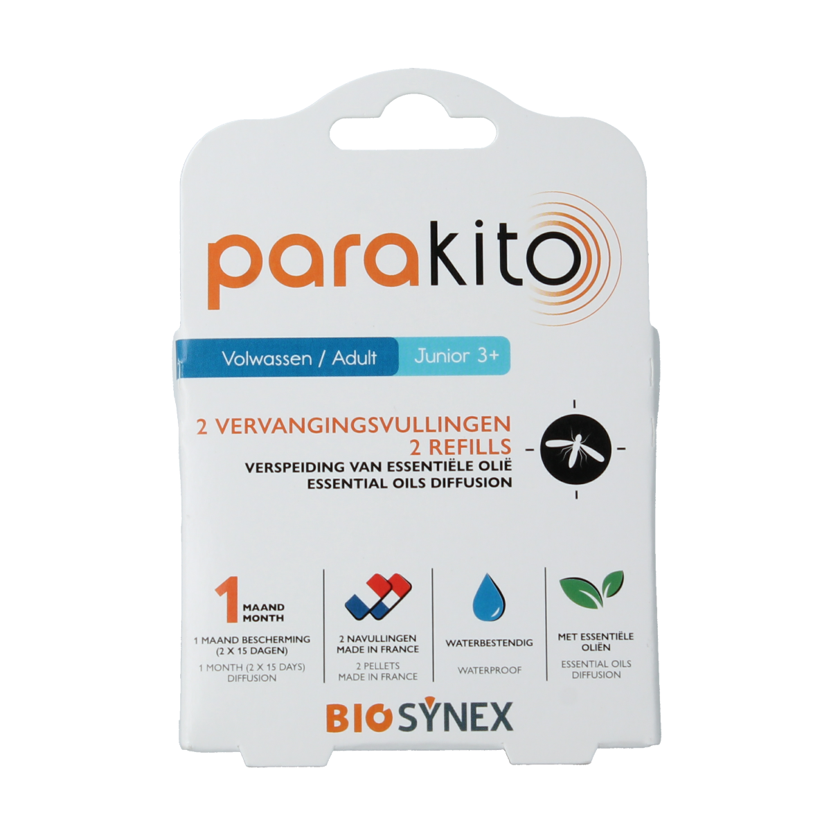 Parakito anti-mug armband refills, 2-pack, designed for insect bite protection, showing two refill cartridges in the image.