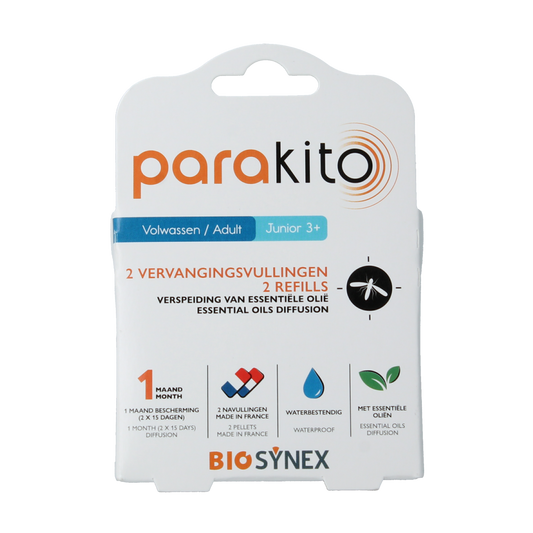 Parakito anti-mug armband refills, 2-pack, designed for insect bite protection, showing two refill cartridges in the image.