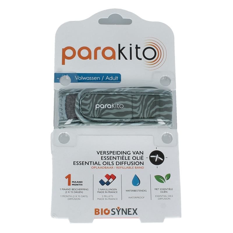 Parakito Anti-mug armband for adults, jungle design, for protection against insect bites, shown in the product image.