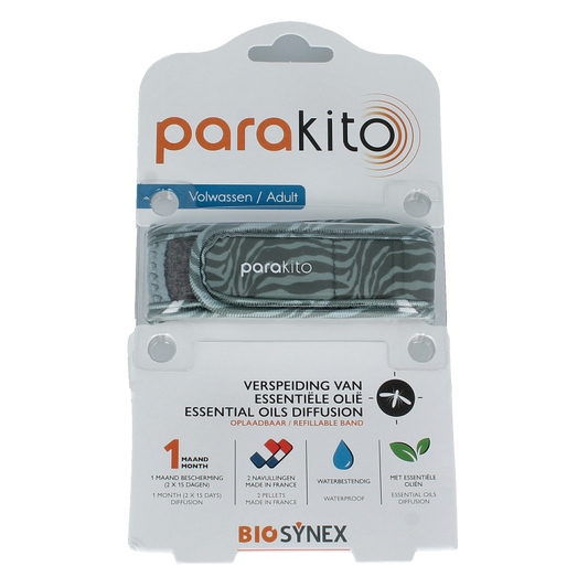 Parakito Anti-mug armband for adults, jungle design, for protection against insect bites, shown in the product image.