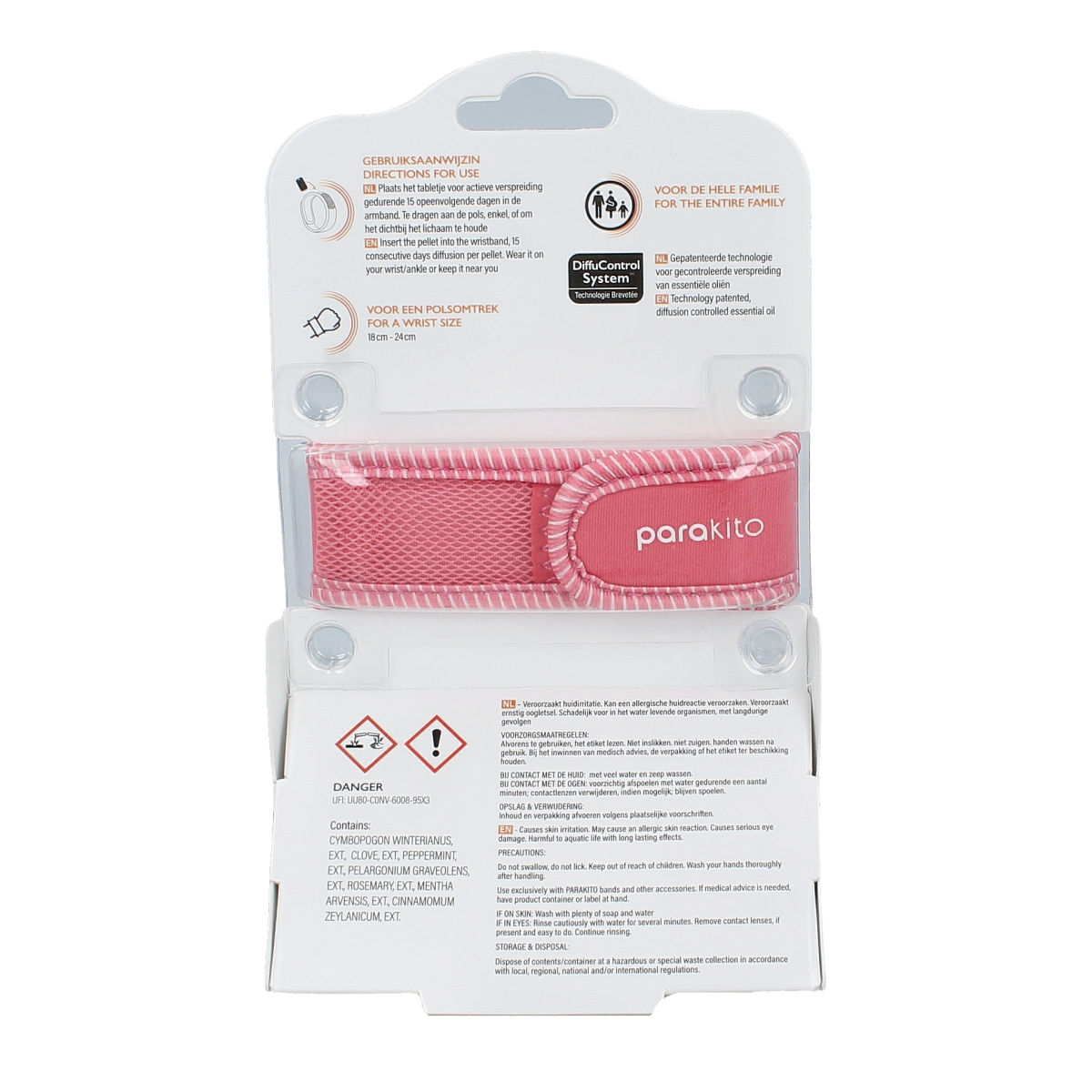 Parakito Anti-mug armband for adults in fuchsia, designed to repel mosquitoes and biting insects.