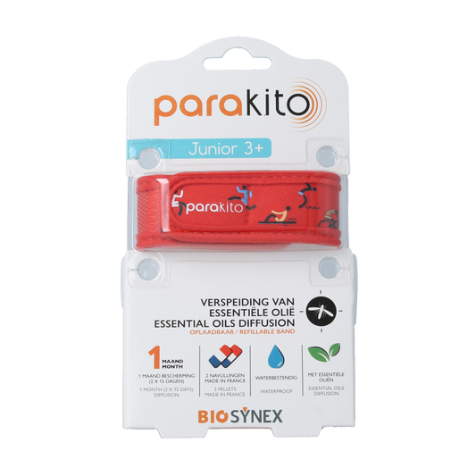 Parakito junior sport anti-mug and bug repellent armband, natural insect protection for kids during outdoor activities.