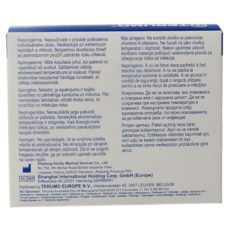 Terumo 21G green injection needle, 0.8 x 16 mm, displayed with multiple lancets and needles for medical use