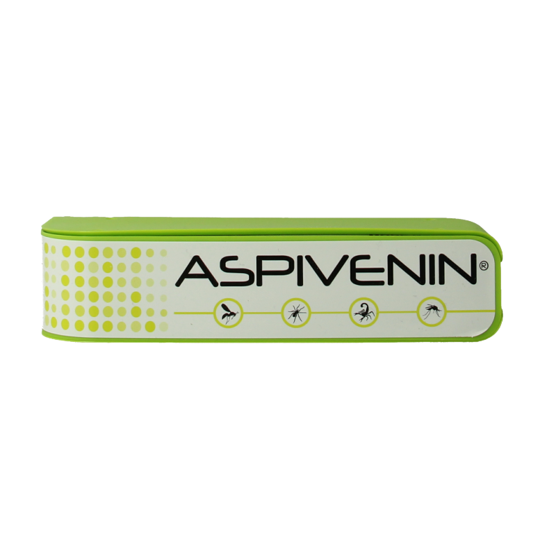 Aspivenin suction pump for insect bites and stings, handheld device with clear plastic body and nozzle for pain relief.