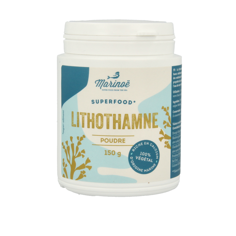 Marinoe Mineralen Multi Lithothamnium powder in 150g jar, natural green mineral supplement with calcium and trace minerals.