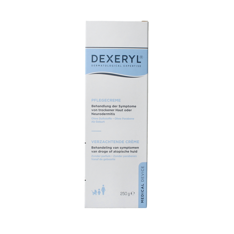 Pierre Fabre Dexeryl body care cream 250g jar, smooth and moisturizing lotion for sensitive skin.