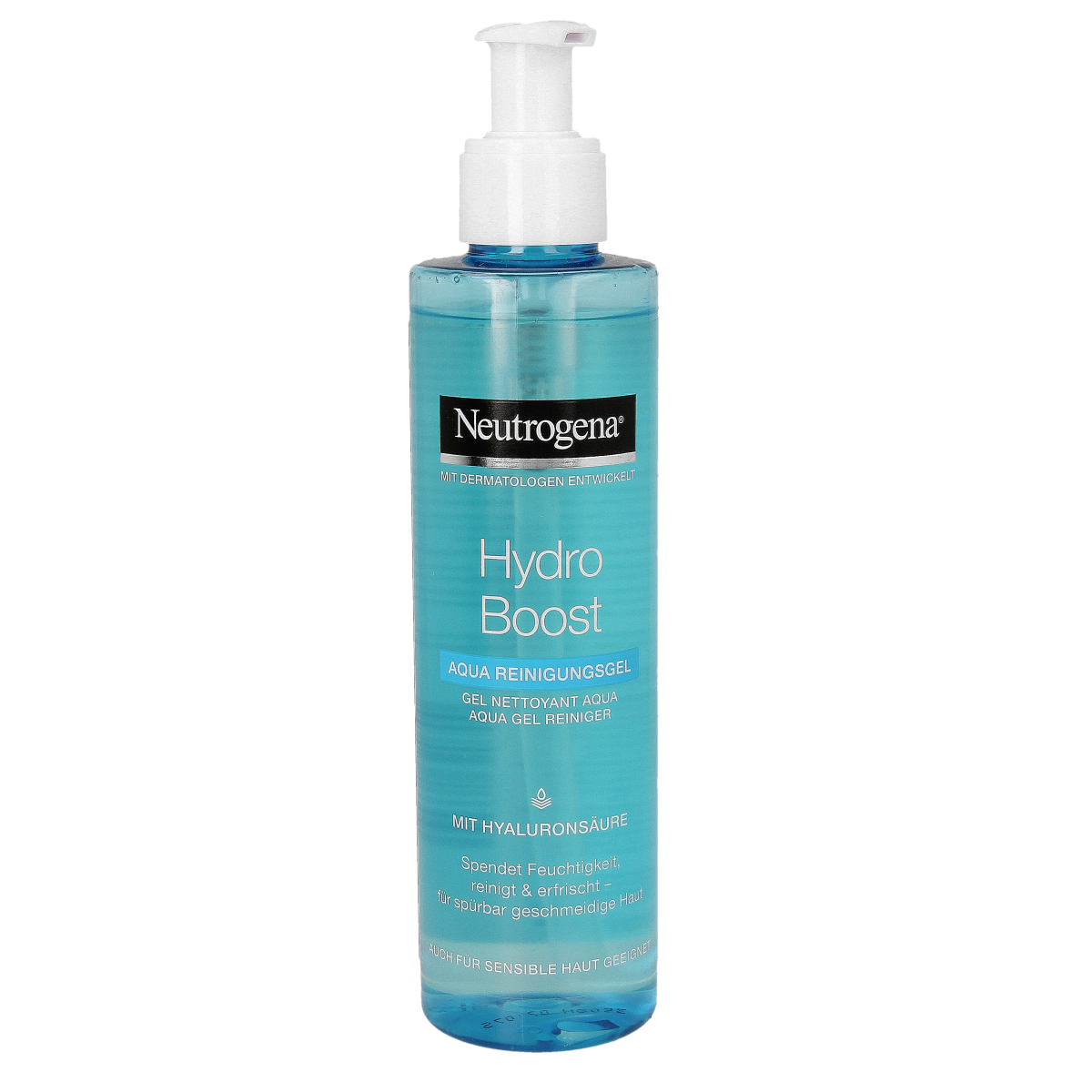 Neutrogena Hydra Boost cleansing gel in a 200ml bottle, a facial skincare product for gentle cleansing and hydration.