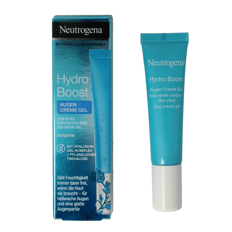 Neutrogena Hydro Boost eye gel in 15ml container, a hydrating eye care product with cool gel texture for refreshed eyes.