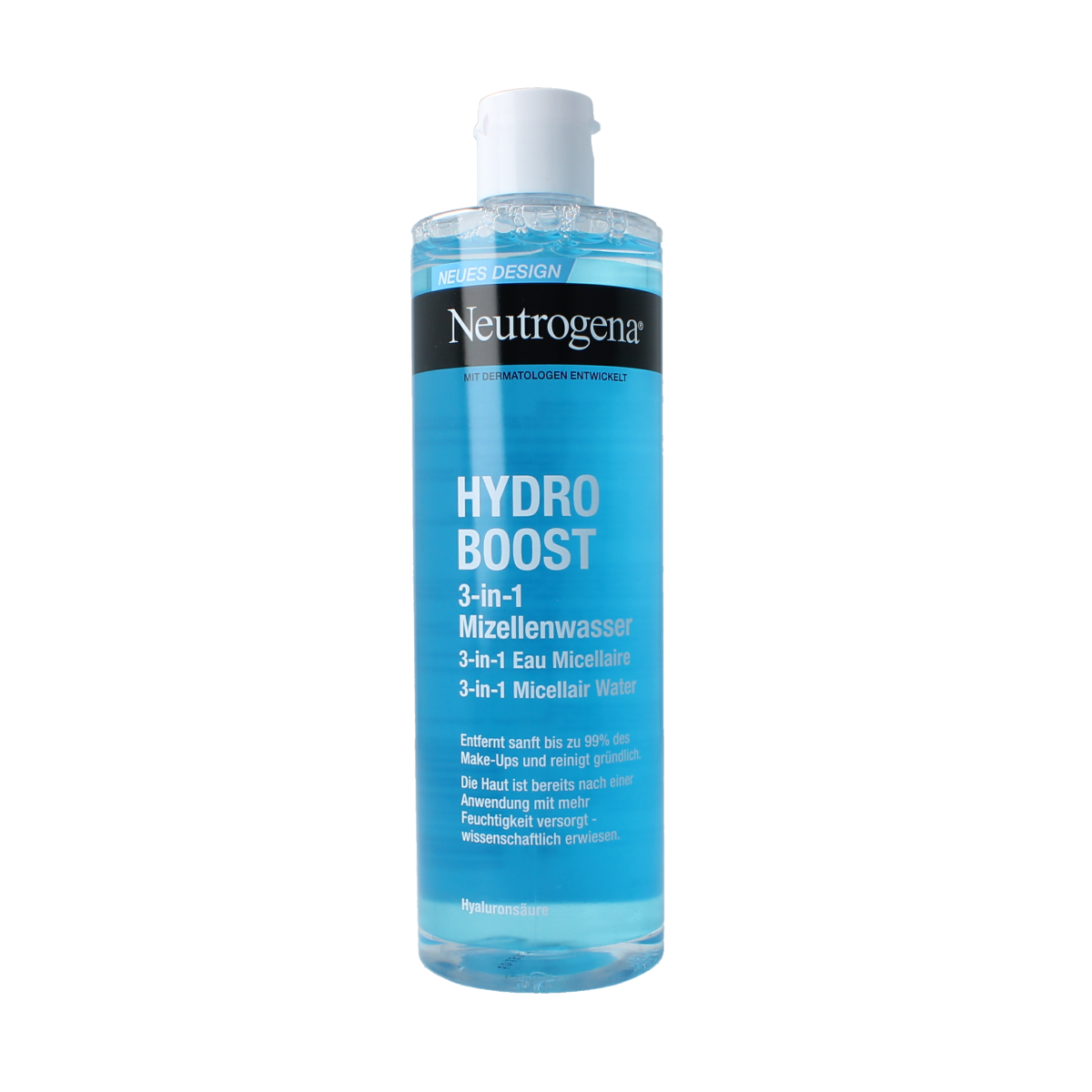 Neutrogena Hydra Boost micellar water in a 400ml bottle, facial skincare product for gentle cleansing and hydration.
