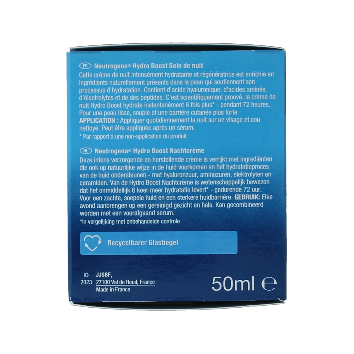 Neutrogena Hydro Boost sleeping mask cream in 50ml jar, hydrating facial skincare product with blue and white packaging.