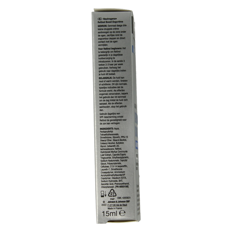 Neutrogena Retinol Boost Eye Creme in 15ml jar, eye care product with creamy texture, designed to reduce signs of aging around eyes