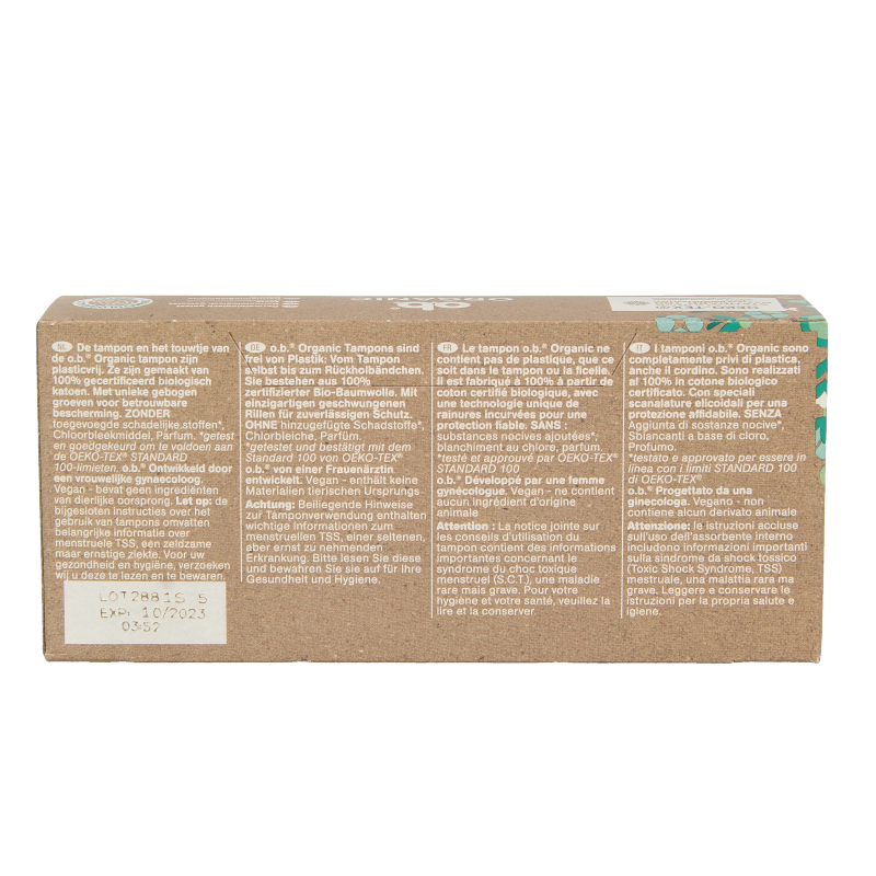 OB Tampons organic super, 16-pack, feminine hygiene tampons for heavy flow, made by OB, shown in the image.