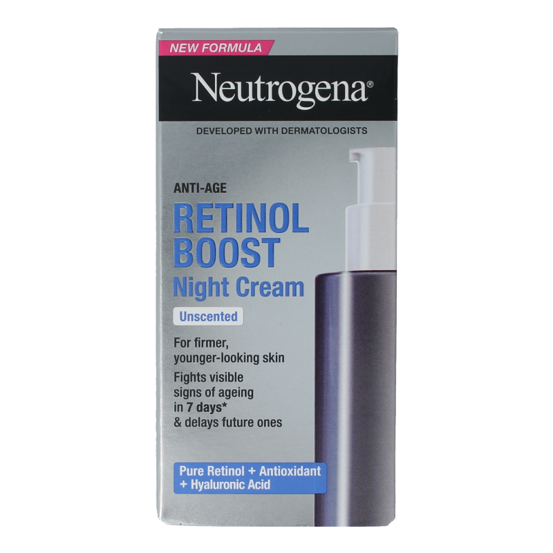 Neutrogena Retinol Nachtcreme Boost in 50ml jar, facial skincare product with retinol for nighttime skin renewal.