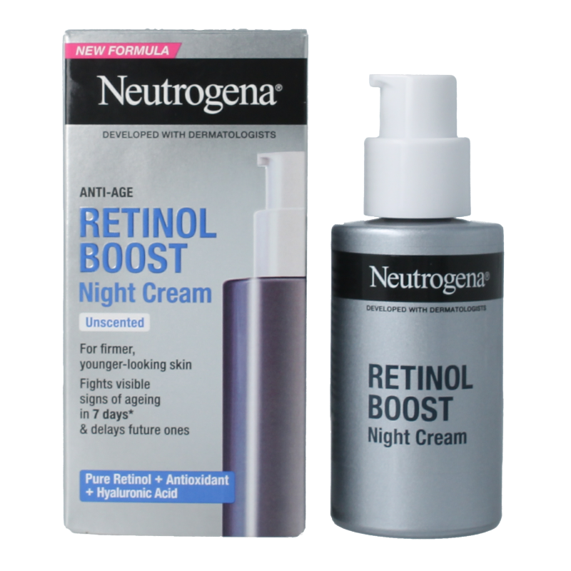 Neutrogena Retinol Nachtcreme Boost in 50ml jar, facial skincare with retinol for nighttime skin renewal.