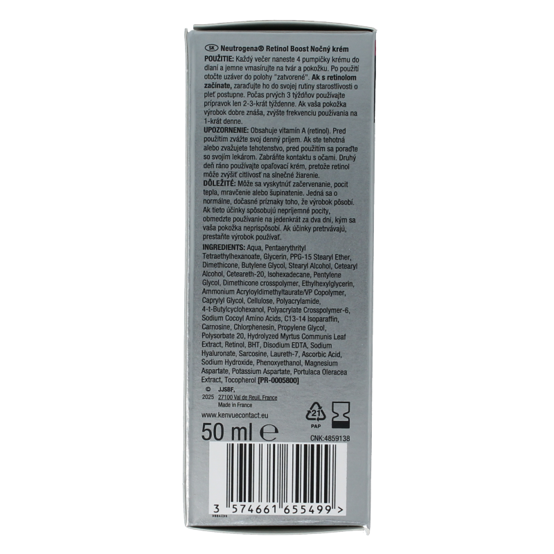 Neutrogena Retinol Nachtcrème gezichtverzorging in 50ml jar, features a smooth, creamy texture for nighttime skincare.
