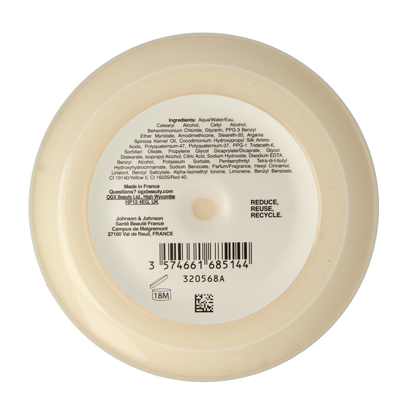OGX Argan Oil of Morocco hair mask in 300ml jar, nourishing hair care treatment with argan oil for deep conditioning and shine.