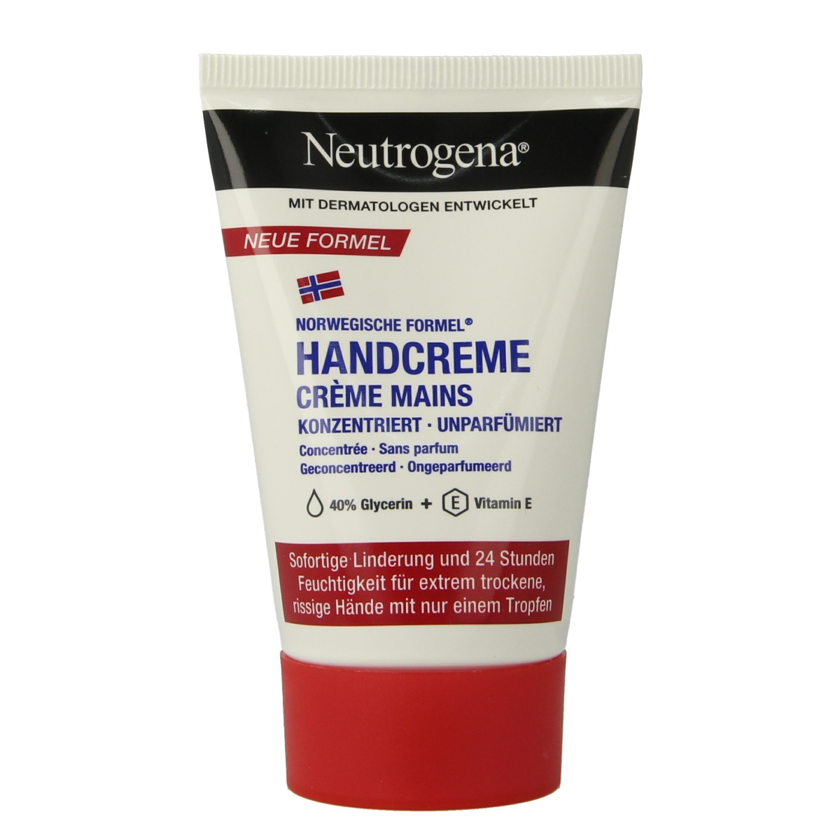 Ungeparfumeerde Neutrogena handcreme in 50ml tube, focused on smooth, nourishing hand skincare.