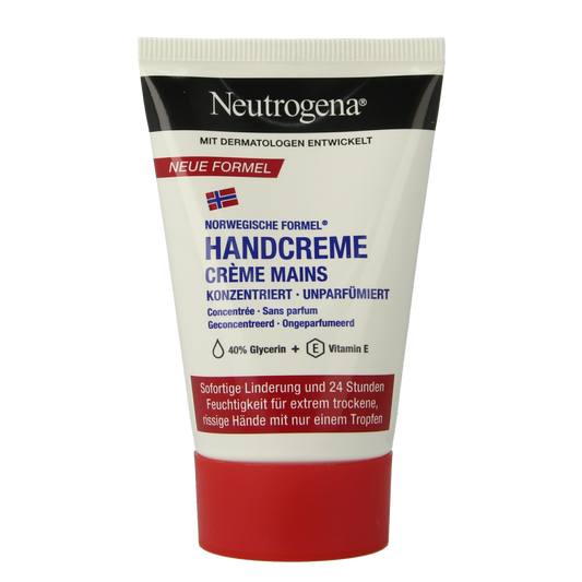 Ungeparfumeerde Neutrogena handcreme in 50ml tube, focused on smooth, nourishing hand skincare.