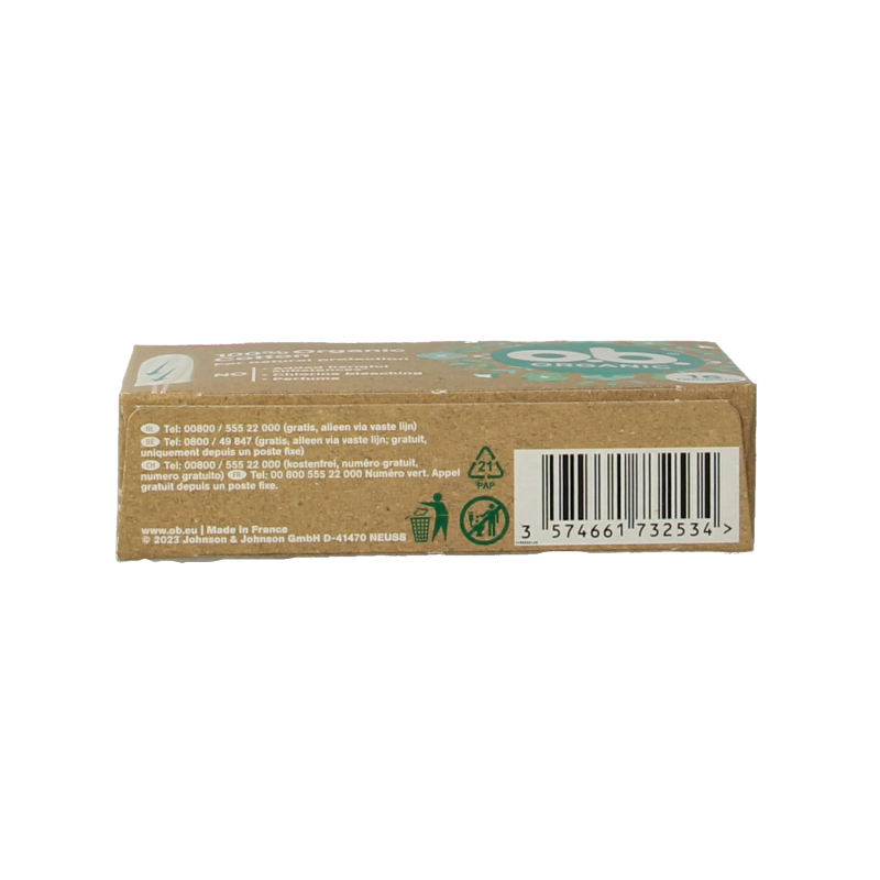 Organic OB Tampons Mini, 16-pack, discreet feminine hygiene product for women, featuring comfortable, absorbent design.
