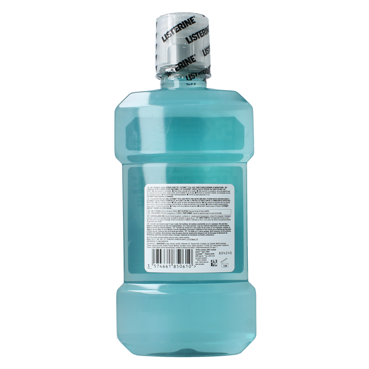 Listerine Total Care mouthwash in a 500ml bottle, antiseptic mouth rinse to help prevent tartar buildup and improve oral health.