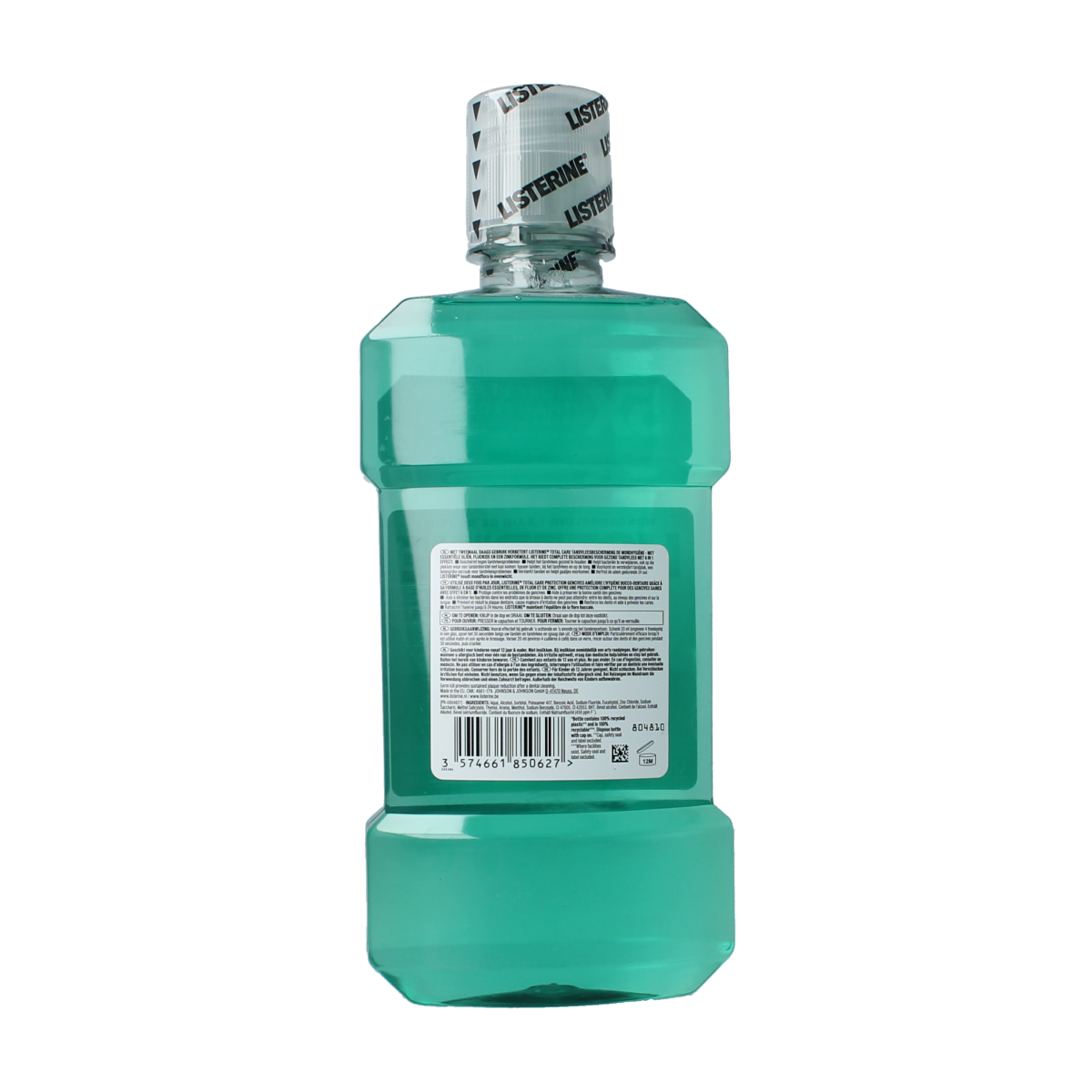 Listerine Total Care mouthwash in 500ml bottle, providing comprehensive oral and gum protection with fresh mint flavor.