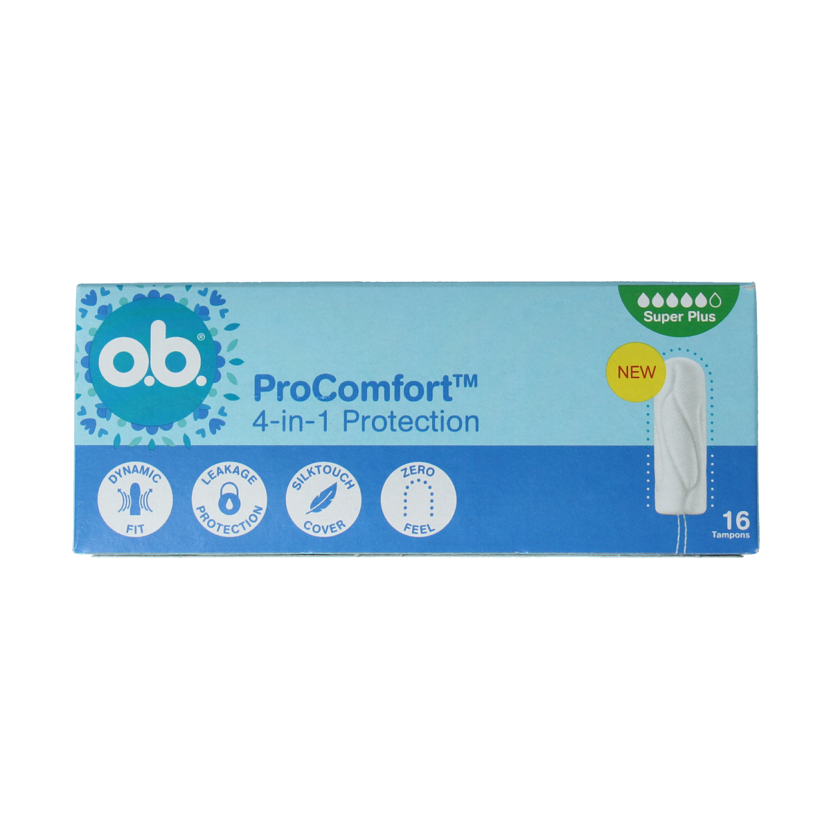 OB Tampons Pro Comfort Advanced Super Plus, 16-pack, feminine hygiene tampons designed for comfort and reliable protection.