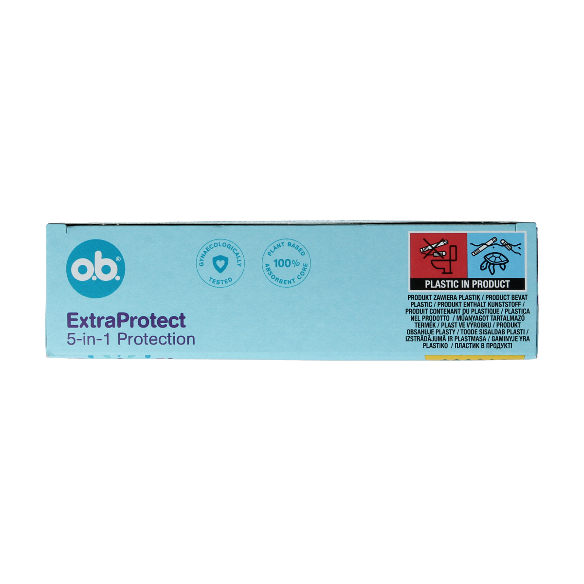 OB Tampons Extra Protect Normal, 16-pack, feminine hygiene product with discreet packaging and tampons visible.