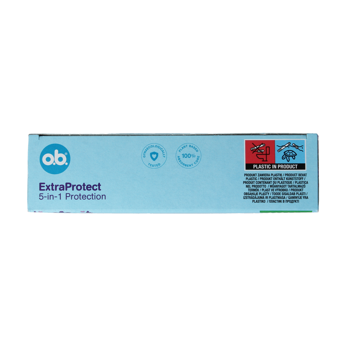 OB Tampons extra protect super plus, pack of 16, feminine hygiene product designed for reliable protection.