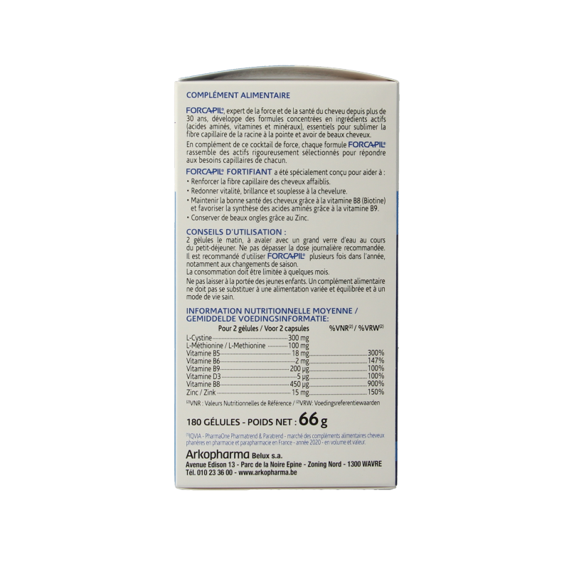 Forcapil Versterkende capsules for hair and nails, 180 multi-vitamin capsules, natural supplement for strengthening hair and nails
