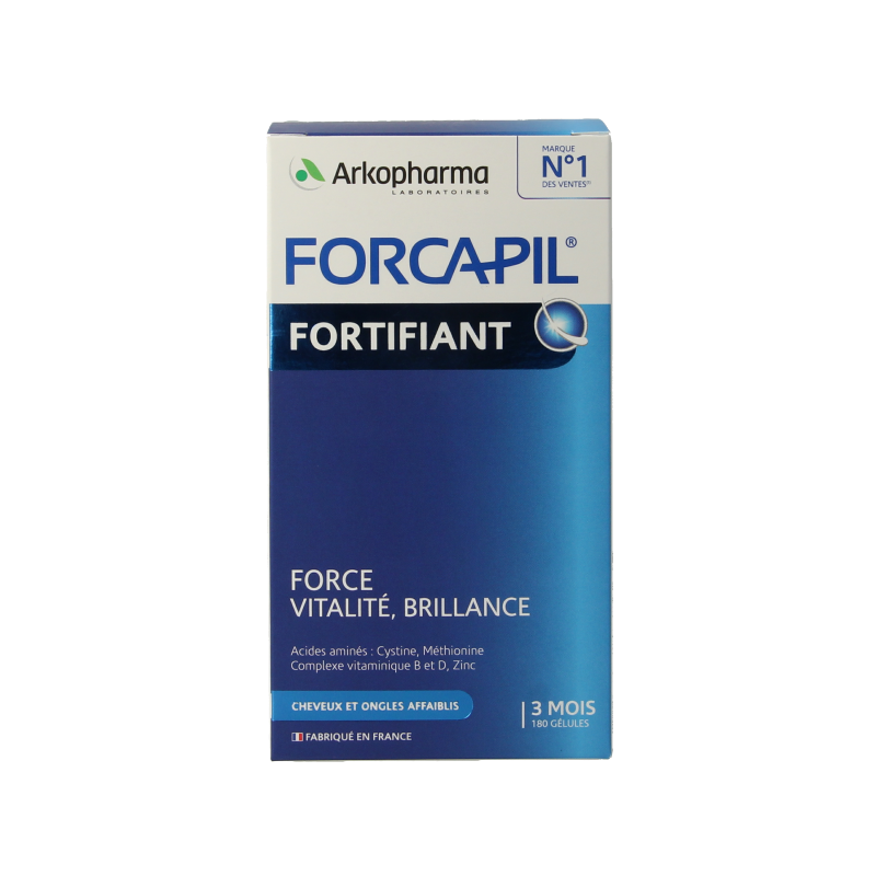 Forcapil Versterkende capsules for hair and nails, 180 vitamin supplement capsules, natural hair and nail support.