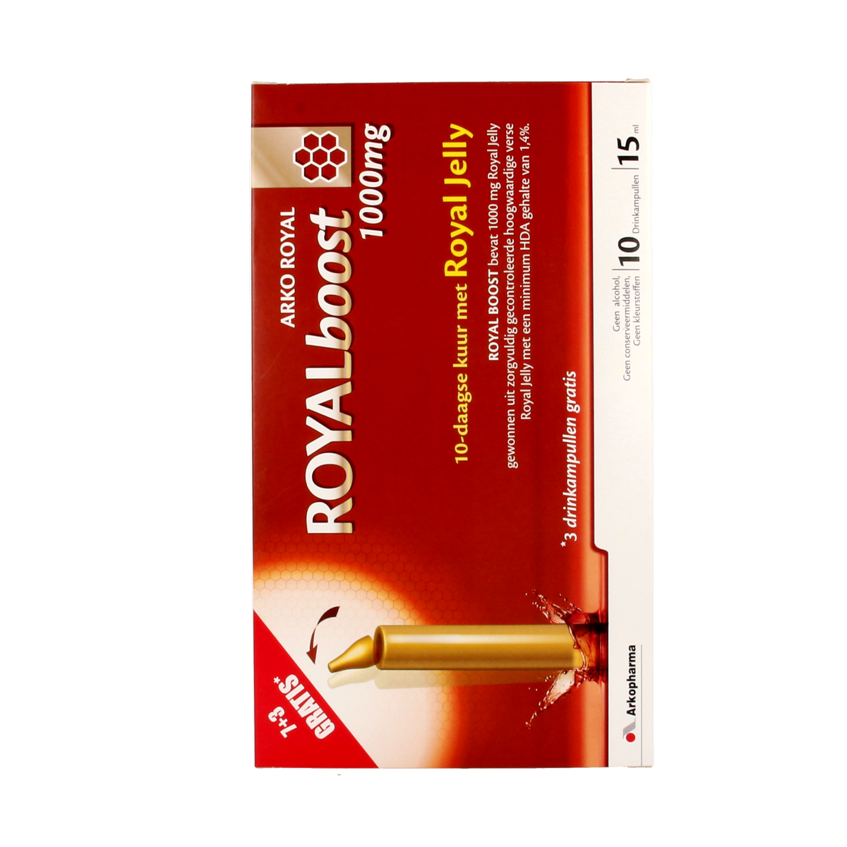 Royal Boost Royal Jelly boost ampul, 15ml bio supplement in a 10-pack, featuring natural royal jelly for health support