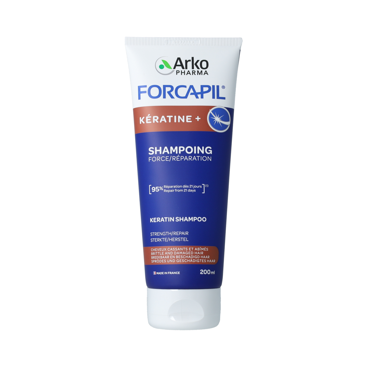 Forcapil Versterkende shampoo in 200ml bottle, nourishing hair care product from Forcapil for stronger, healthier hair.